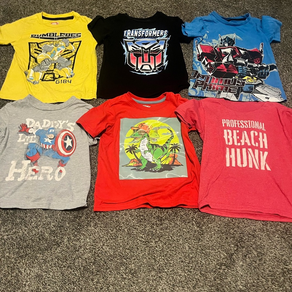 Boy T Shirts Tops Lot of 6 Short Sleeve Marvel Transformers EUC 4T